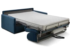 Vente-unique Speciale Modellen Zitbanken & Fauteuils-Driezits-Expressbedbank Van Fluweel Calife - Nachtblauw - Slaapruimte 140 Cm - Matras 14 Cm