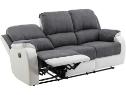 Vente-unique Zitbank-Driezits-Relaxbank Van Microvezel En Grijs En Wit Kunstleer Brody