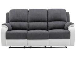 Vente-unique Zitbank-Driezits-Relaxbank Van Microvezel En Grijs En Wit Kunstleer Brody
