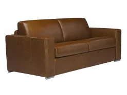 LINEA SOFA Slaapbank Met Matras-Driezits-Slaapbank 100% Buffelleer Delectea Ii - Kleur: Vintage Karamel