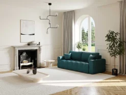 Vente-unique Designer Zitbank-Driezitsslaapbank Van Blauwgroene Bouclestof Issoro