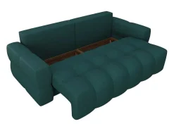 Vente-unique Designer Zitbank-Driezitsslaapbank Van Blauwgroene Bouclestof Issoro