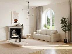 Vente-unique Designer Zitbank-Driezitsslaapbank Van Cremekleurige Bouclestof Issoro