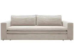 Vente-unique Fluweel / Suede-Driezitsslaapbank Van Cremewit Ribfluweel Tilia.