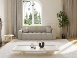 Vente-unique Designer Zitbank-Driezitsslaapbank Van Lichtgrijze Bouclestof Issoro