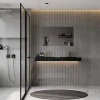 Shower & Design Wastafel-Dubbele Hangwasbak In Solid Surface Met De Look Van Zwart Marmer - L120,2 X B45,2 X H8 Cm - Takotna