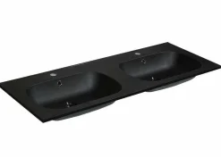 Shower & Design Wastafel-Dubbele Inbouwwastafel In Hars Met Steenlook - Zwart - L120 X B46 Cm - Atiwa