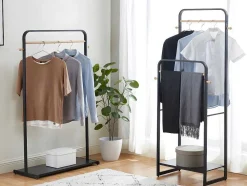 Vente-unique Kleine Opberger En Slaapkameraccessoire-Dubbele Kledingrek Selin - L65 Cm - Zwart Metaal En Beukenhout