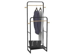 Vente-unique Kleine Opberger En Slaapkameraccessoire-Dubbele Kledingrek Selin - L65 Cm - Zwart Metaal En Beukenhout