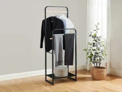 Vente-unique Kleine Opberger En Slaapkameraccessoire-Dubbele Kledingrek Selin - L65 Cm - Zwart Metaal En Beukenhout