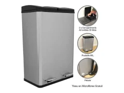 Monstershop Keukenaccessoire En -Opbergruimte-Dubbele Pedaalemmer 60 L - Zilver