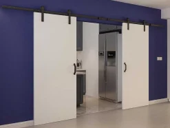 Vente-unique Schuifdeur-Dubbele Schuifdeur - 2 X H205 X L83 Cm - Mdf + Wit Pvc - Varin