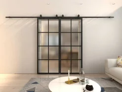 Vente-unique Schuifdeur-Dubbele Schuifdeur H205 X B83 Cm - Aluminium En Mat Gehard Glas - Wilden