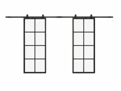 Vente-unique Schuifdeur-Dubbele Schuifdeur H205 X B83 Cm - Aluminium En Mat Gehard Glas - Wilden