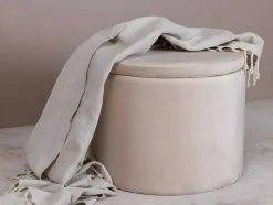 Venture Home Poef-Dunken Poef, Hocker Met Opbergruimte O51Cm Velours Beige.