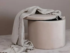 Venture Home Poef-Dunken Poef, Hocker Met Opbergruimte O51Cm Velours Beige.