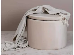 Venture Home Poef-Dunken Poef, Hocker Met Opbergruimte O51Cm Velours Beige.