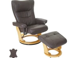 Vente-unique Fauteuil Leer-Edmonton Fauteuil Met Kruk, Bruin, Naturel Bruin