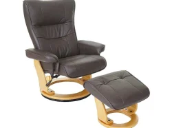 Vente-unique Fauteuil Leer-Edmonton Fauteuil Met Kruk, Bruin, Naturel Bruin