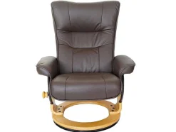 Vente-unique Fauteuil Leer-Edmonton Fauteuil Met Kruk, Bruin, Naturel Bruin