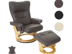 Vente-unique Fauteuil Leer-Edmonton Fauteuil Met Kruk, Bruin, Naturel Bruin