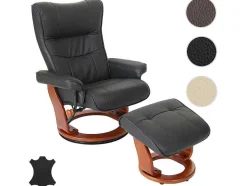 Vente-unique Fauteuil Leer-Edmonton Fauteuil Met Kruk, Zwart, Honingkleurig