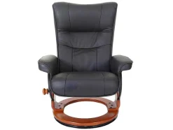 Vente-unique Fauteuil Leer-Edmonton Fauteuil Met Kruk, Zwart, Honingkleurig