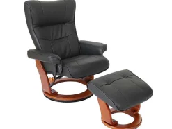 Vente-unique Fauteuil Leer-Edmonton Fauteuil Met Kruk, Zwart, Honingkleurig