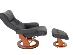 Vente-unique Fauteuil Leer-Edmonton Fauteuil Met Kruk, Zwart, Honingkleurig
