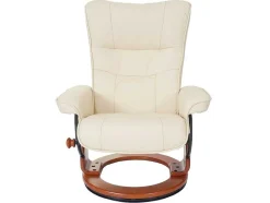 Vente-unique Fauteuil Leer-Edmonton Fauteuil Met Kruk, Creme, Honingkleurig