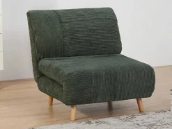 Vente-unique Uitklapbare Fauteuil-Eenpersoons Slaapbank Van Fluweel Ribstof Palula - Donkergroen