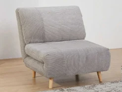 Vente-unique Uitklapbare Fauteuil-Eenpersoons Slaapbank Van Fluweel Ribstof Palula - Lichtgrijs