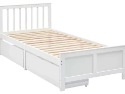 ModernLuxe Tweepersoonsbed-Eenpersoonsbed 90X200Cm In Massief Hout Met 2 Laden - Wit