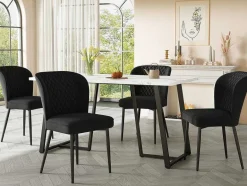 ModernLuxe Eettafel-Eettafel 140X80 Cm - Metalen Structuur - Marmerpatroon Fineer - Wit & Zwart