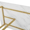 ModernLuxe Eettafel-Eettafel 140X80 Cm - Metalen Structuur - Marmerpatroon Fineer - Wit & Goud