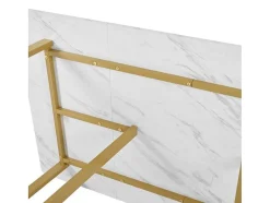 ModernLuxe Eettafel-Eettafel 140X80 Cm - Metalen Structuur - Marmerpatroon Fineer - Wit & Goud