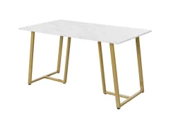 ModernLuxe Eettafel-Eettafel 140X80 Cm - Metalen Structuur - Marmerpatroon Fineer - Wit & Goud