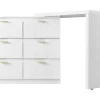 ModernLuxe Kaptafels-Eigentijdse Scandinavische Draaibare Kaptafel Met 6 Lades - Versierd Met Bloemmotief - Wit