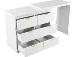 ModernLuxe Kaptafels-Eigentijdse Scandinavische Draaibare Kaptafel Met 6 Lades - Versierd Met Bloemmotief - Wit