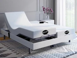 NATUREA Elektrisch Relaxatiebed-Elektrisch Bed - Bedbodem En Matras - Met Vormgeheugen En Bamboe Lysis Iii Van - Motoren Okin - 2 X 80 X 200 Cm - Wit