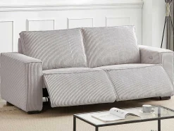 Vente-unique Elektrische Relaxbanken-Elektrische Driezits-Relaxhoekbank Van Lichtgrijs Ribfluweel Amelio