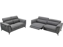 Vente-unique Bankstel 3+2-Elektrische Relaxbankstel 3+2 Macari - Stof - Grijs