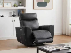 Vente-unique Set Zitbank + Fauteuil-Elektrische Relax-Driezitsbank En -Fauteuil Van Zwart Vaarsleer Damon