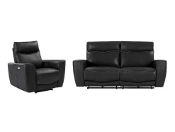 Vente-unique Set Zitbank + Fauteuil-Elektrische Relax-Driezitsbank En -Fauteuil Van Zwart Vaarsleer Damon
