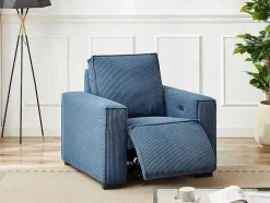 Vente-unique Relaxfauteuil-Elektrische Relaxfauteuil Met Bekleding In Blauw Ribfluweel Amelio