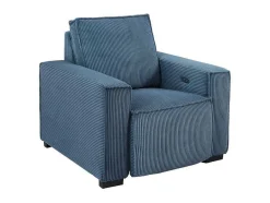 Vente-unique Relaxfauteuil-Elektrische Relaxfauteuil Met Bekleding In Blauw Ribfluweel Amelio