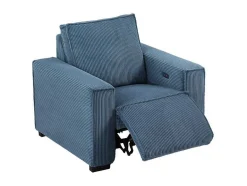 Vente-unique Relaxfauteuil-Elektrische Relaxfauteuil Met Bekleding In Blauw Ribfluweel Amelio
