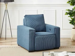 Vente-unique Relaxfauteuil-Elektrische Relaxfauteuil Met Bekleding In Blauw Ribfluweel Amelio