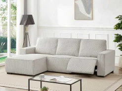 Vente-unique Zitbank-Elektrische Relaxhoekbank Met Hoek Links Van Lichtgrijs Ribfluweel Amelio