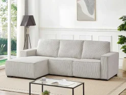 Vente-unique Zitbank-Elektrische Relaxhoekbank Met Hoek Links Van Lichtgrijs Ribfluweel Amelio